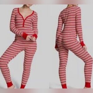 Victoria's Secret Red Striped Pajama One Piece